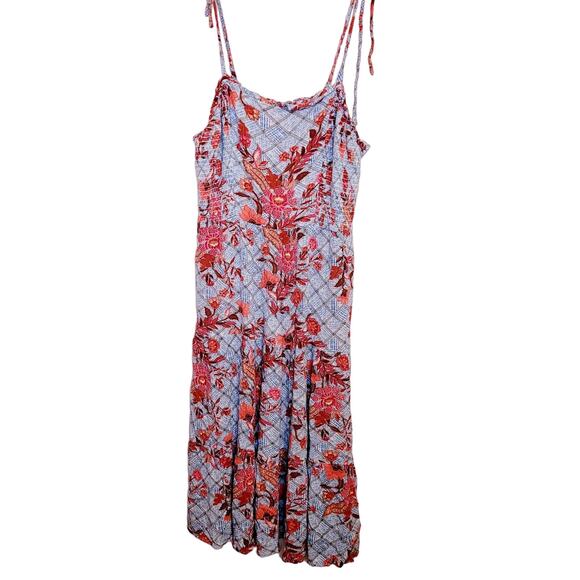 Knox Rose Dresses & Skirts - Knox Rose blue and red floral print smocked back tie strap midi dress size XL